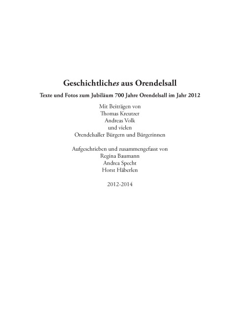 Inhalt Seite 1 Chronik Orendelsall